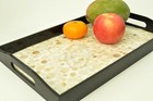 Lacquer Inlaid Wooden Rectangular Tray, Serving Decorative, Cream, Medium H061M