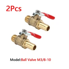 2Pcs Brass Ball Valve 3/8'' BSP Male Thread to Barb ID 10mm Hose Connector 