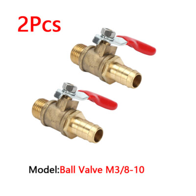 2Pcs Brass Ball Valve 3/8'' BSP Male Thread to Barb ID 10mm Hose Connector 