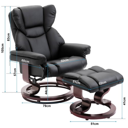 Leather Recliner Chair Armchair Lounge Sofa Swivel Chair W/ Foot Stool Wood Base - Picture 17 of 83