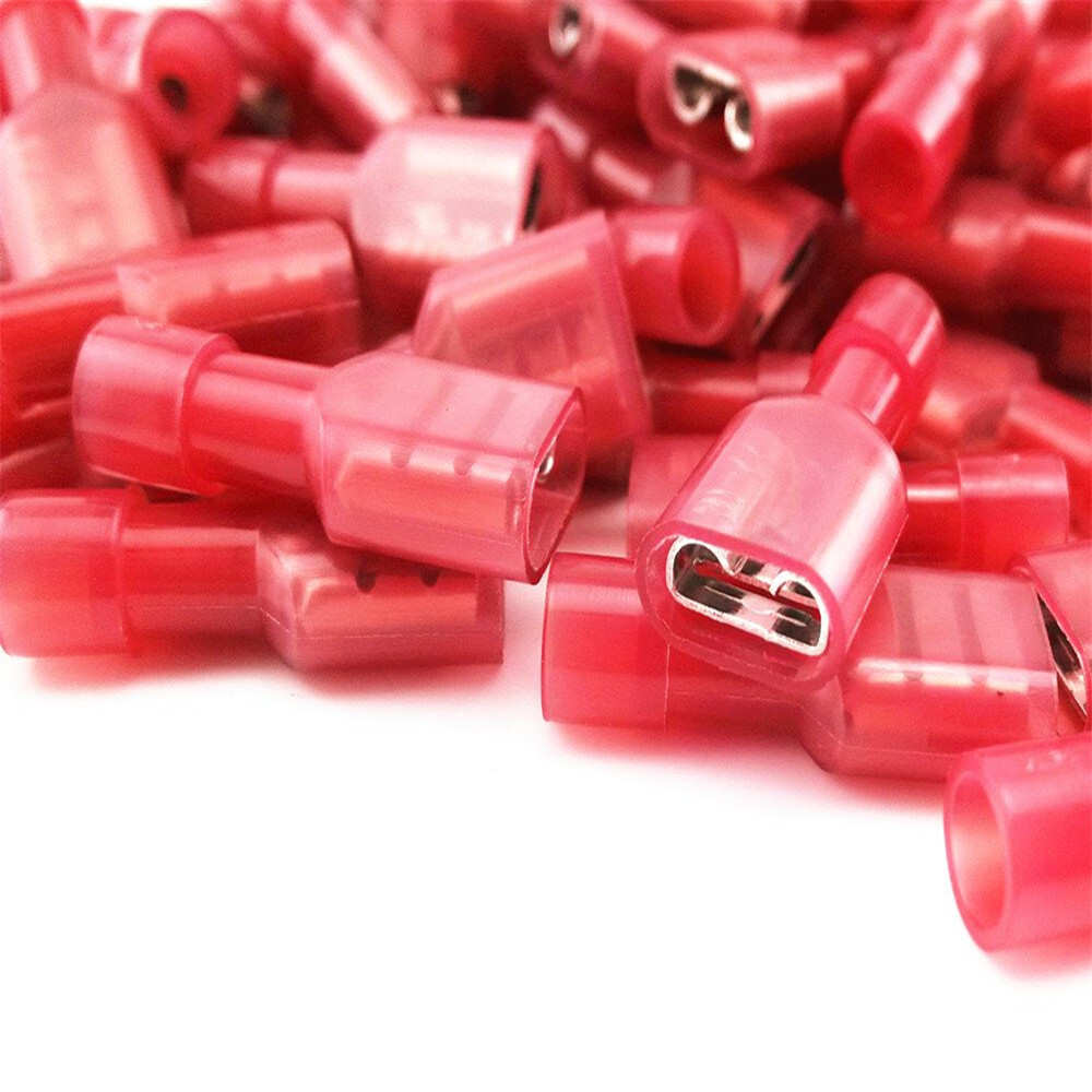 CEEYSEE 100Pcs 16-22 AWG Of Red Nylon Female Male Spade Crimp Connector Insulated Quick Disconnects Wire Connectors Terminals(NSH
