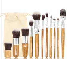 11Pcs Beauty Face Bamboo Handle Eco Friendly Makeup Brushes Set with Cotton Bag
