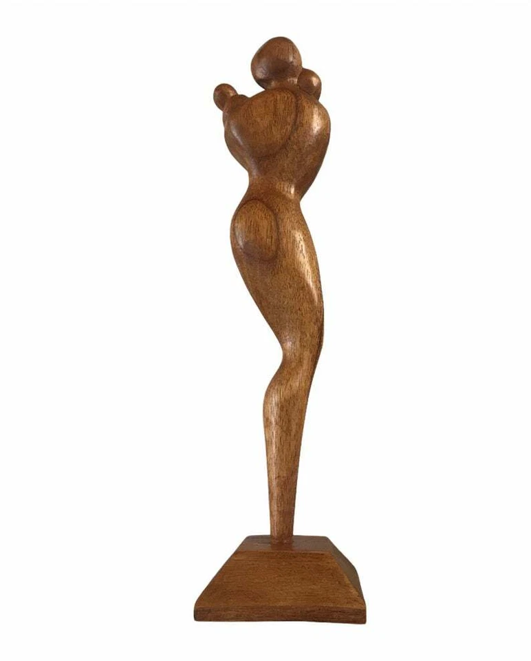 Escultura de madeira esculpida à mão para mãe com bebê | Momento de ternura | Love Art - Imagem 3 de 4