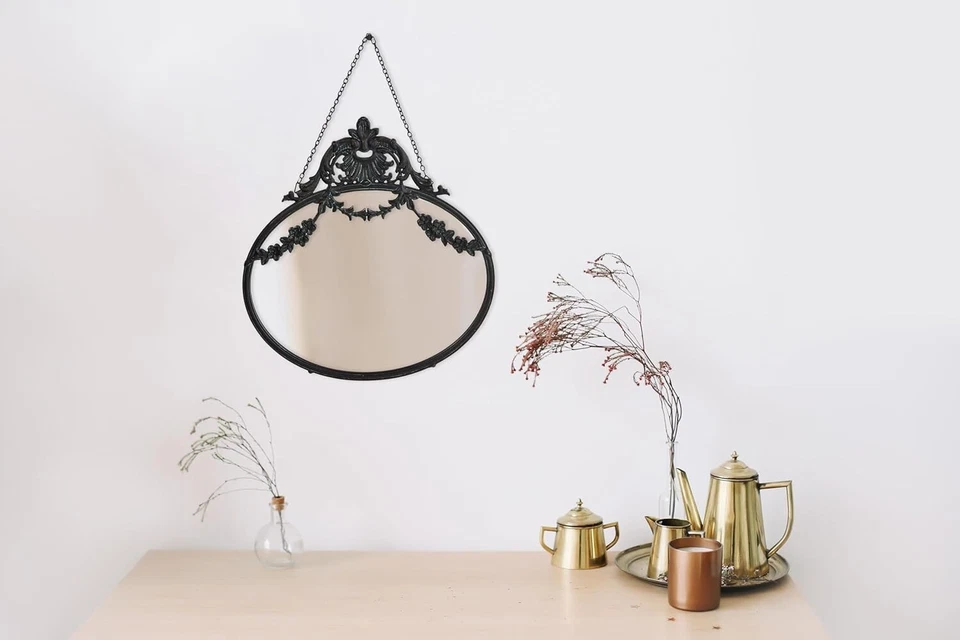 Creative Co-Op Vintage Pewter Framed Wall Mirror with Decorative Chain, Black - Image 2 of 4