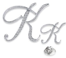 A-Z Woman  s Letter Initial Brooch Pins, Silver Clear Crystal Rhinestone Br