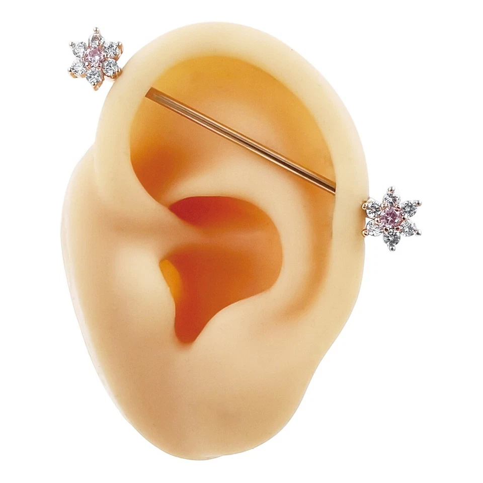 PTOP Flor Industrial Barra Piercing Cartílago Pendiente Oreja Joyería 14G 38mm Foto 4 de 4