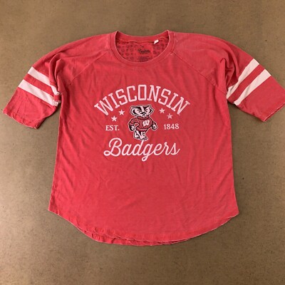 Pressbox Women's Size 2XL Washed Red Wisconsin Badgers Varsity Stripe Tee New