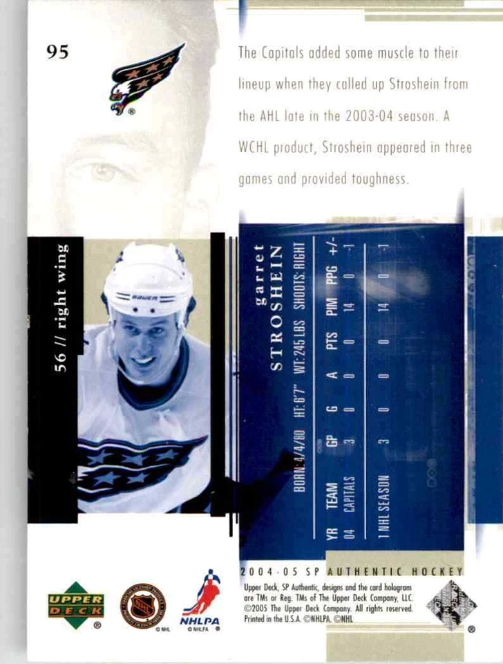 2004-05 Upper Deck SP Authentic Garret Stroshein #95 - Image 2 of 2
