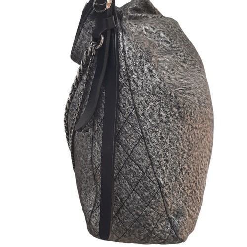 JIMMY CHOO Blake Leather Hobo Bag Biker Metallic Silver & Chain - Picture 5 of 13