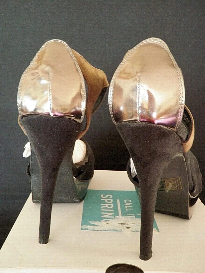NEW BLACK TAN SUEDE WOMENS SIZE 10 HIGH HEEL SANDAL PARTY WEDDING DRESS SHOES - Image 4 of 4
