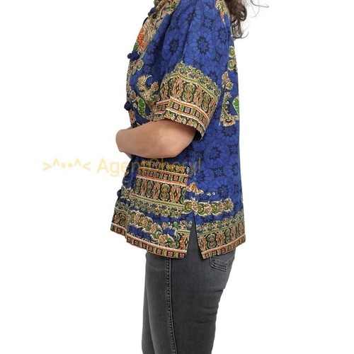 Camisa Tradicional Tailandia S Colorido Estampado A Presión Frontal Bolsillos Cuello Mandarín - Imagen 4 de 11