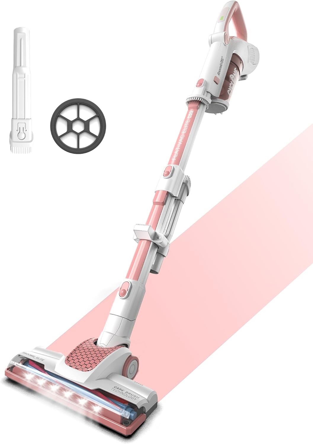 Roomie Tec Elite Pink Cordless Stick Vacuum Cleaner, Self Standing, Up
