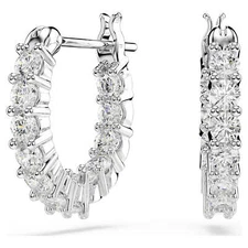 Swarovski Vittore Hoop Earrings, Round Cut, White, Rhodium Plated 5562126