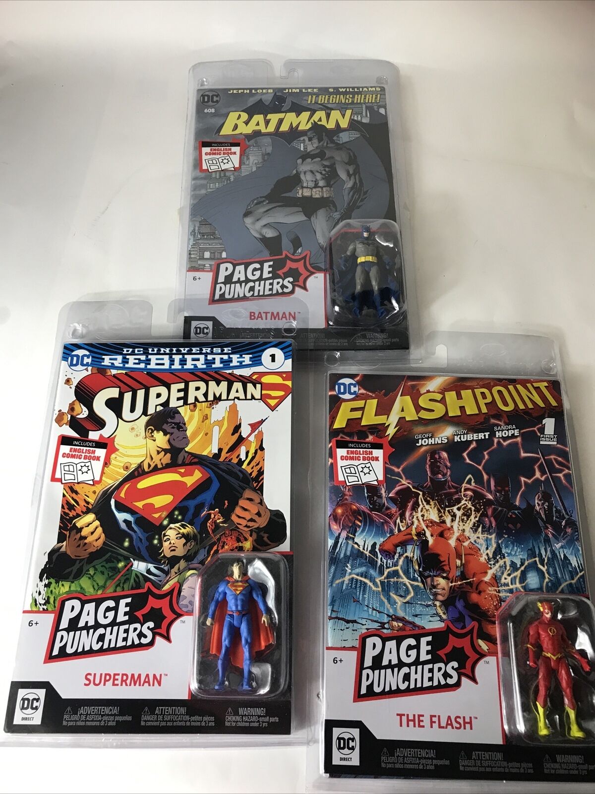 DC Direct - Page Puncher Lot Of 3 Comic Books Superman, Batman , Flash W/ Figure