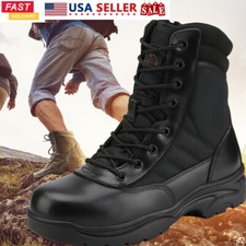Men's Military Tactical Work Boots Ankle-high Leather Side Zipper Army Boots