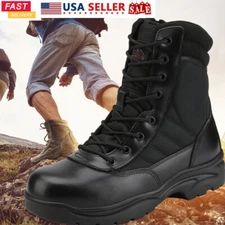 Men's Military Tactical Work Boots Ankle-high Leather Side Zipper Army Boots