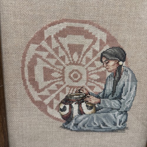 Vintage Southwest Finished Cross Stitch Framed Art Native American Basketmaking - Picture 5 of 8