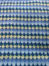 Wizard Fun Merlin Dragon Cotton Fabric Scallop Stripe Allover Fabric Blues BTY
