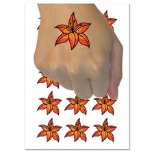 Pretty Tiger Lily Flower Temporary Tattoo Water Resistant Fake Body Art Set