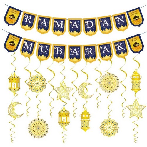 Ramadan Mubarak Banner Hanging Bunting Garlands Islamic Party Decorations Decor - Picture 1 of 10