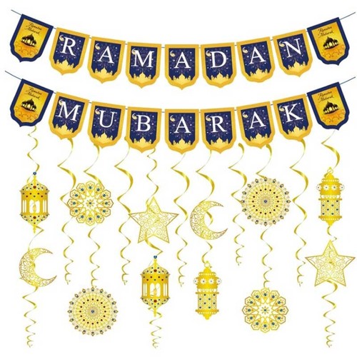 Ramadan Mubarak Banner Hanging Bunting Garlands Islamic Party Decorations Decor - Picture 1 of 11