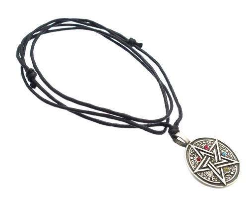 Collar Collar Cuerda Negro Collar Negro Pentagrama Hexagonal Cruz Calavera Árbol de Peltre Wiccano - Imagen 16 de 54