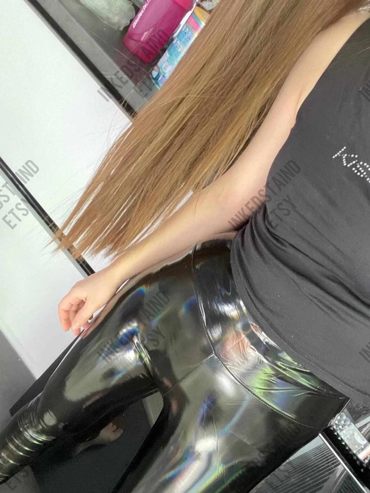 Sexy PVC Brillantes Leggings No Látex Cuero Cintura Alta Pantalones Foto 2 de 4