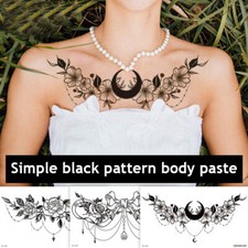 Under Boob Tattoo Large Temporary Breast Decals Stickers Black Flower Design DIY