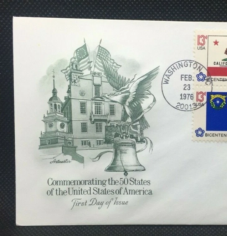 FDC Envelope & Stamp: Commemorating 50 United States MN, NE, CA, NV, OR 1976 - Image 2 of 3