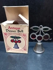 Vintage 1950's Cherries Dinner Bell, Stained Glass Cast Iron Green Leaves