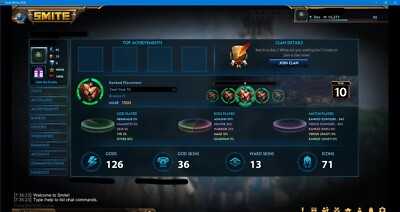 Smite Account LVL. 65 I 36 Skins I Ranked Ready I All Gods included