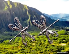 #3323 ANTIQUED .925 STERLING SILVER PLATED OPEN WING DRAGONFLY W/TOP RING - 2