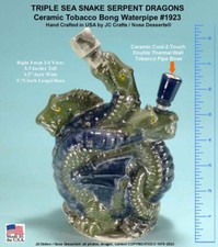 Triple Hydra 3-Dragon Serpientes Cerámica Vidrio Tabaco Bong Rumph Pipa de Agua 1923