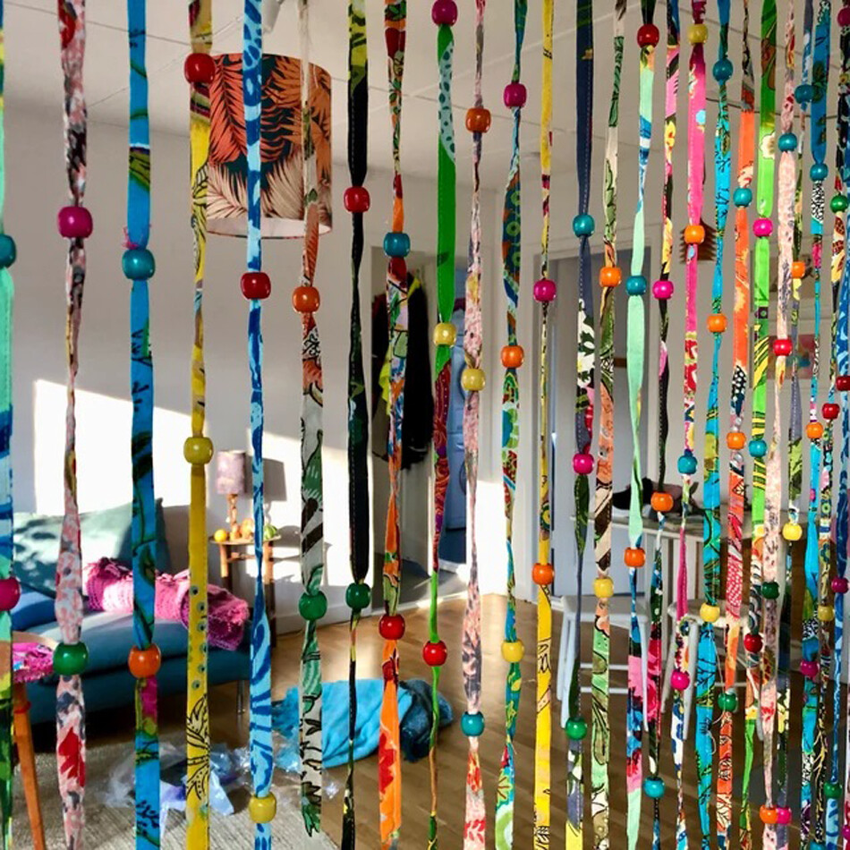 Recycled Fabric Beaded Rainbow Colorful Hippie Boho Doorway