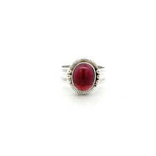 Sterling Silver Oval Garnet Ring Size 7.5 Stone 9 x 11 mm