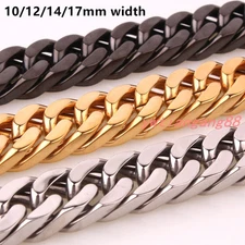 10/12/14/17mm Heavy Men's Chain Stainless Steel Curb Cuban Necklace or Bracelet