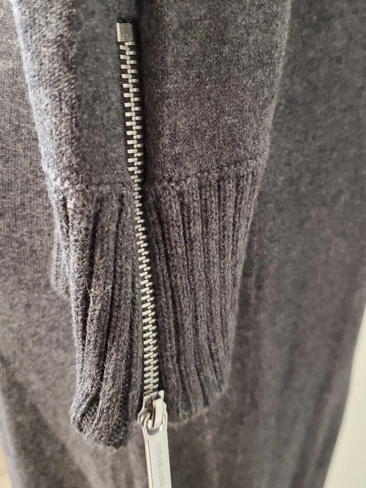 Abito maglione Michael Kors grigio antracite maniche 3 4 taglia XL polsini zip nuovo con etichette