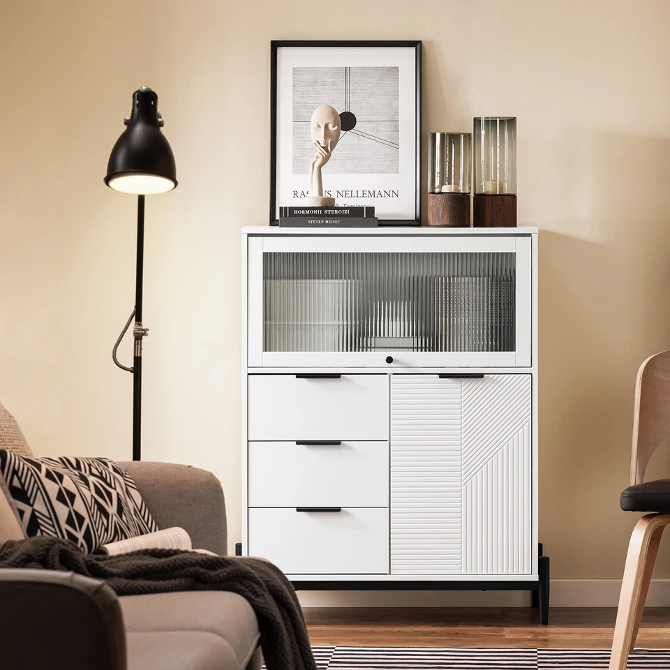 SoBuy Sideboard Küchenschrank Flurschrank Buffet Küchekommode Weiß FSB94-W - Bild 2 von 4