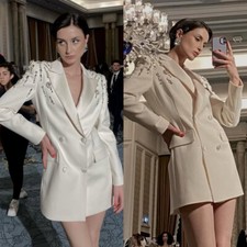 Women's Suits Jacket 1 Piece Rhinestone Peak Lapel Formal Business Casual Party