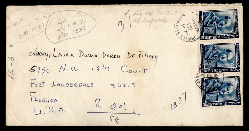 DR WHO 1971 AFGHANISTAN KABOUL REGISTERED? TO USA R39052