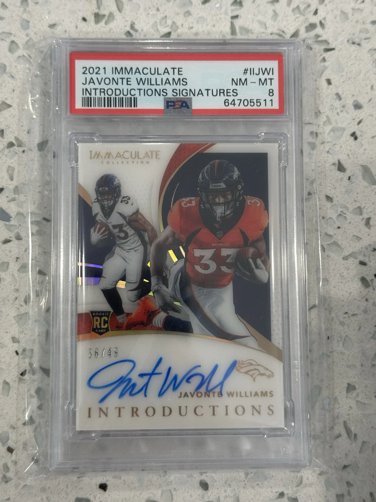 Javonte Williams Panini Immaculate Collection Introductions Signatures #IIJWI Base