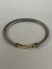 David Yurman 14K Gold & Sterling Silver Cable Bangle Hook Bracelet Small