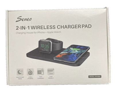 Seneo 2-In-1 Wireless Charger Pad, Schwarz, für iPhone & Samsung Apple Watch Neu