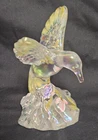 FENTON Iridescent Glass Hummingbird w Logo, Yellow, Hand painted, Signed 4.25"