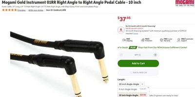 Mogami Gold Instrument  R Angle Pedal Cable 10 inch  