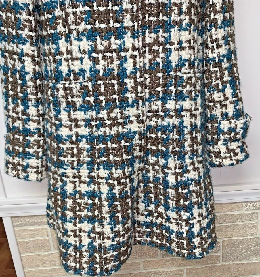 Abrigo para mujer Arden B mezcla de lana L marrón azul grueso a cuadros tweed forrado midi broches de presión Foto 4 de 4