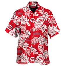 Cincinnati Reds Logo Tropical Leaves Hawaiian Shirt