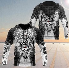 Odin Viking Hoodie Norse Skull Rune All Over Print Nordic Pagan Hoodie Viking Gi