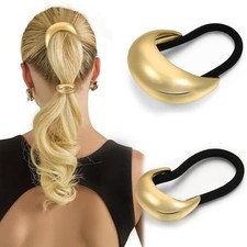 2PCS Gold Hair Ties for Women - Metal Hair Accessories for Thick Gold Set 02