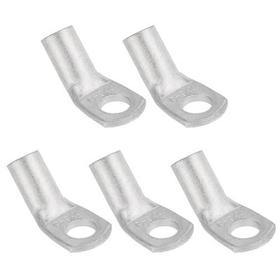 3 AWG - 1/4'' 45 Degree Bent Copper Wire Lugs (Silver, 5Pcs)